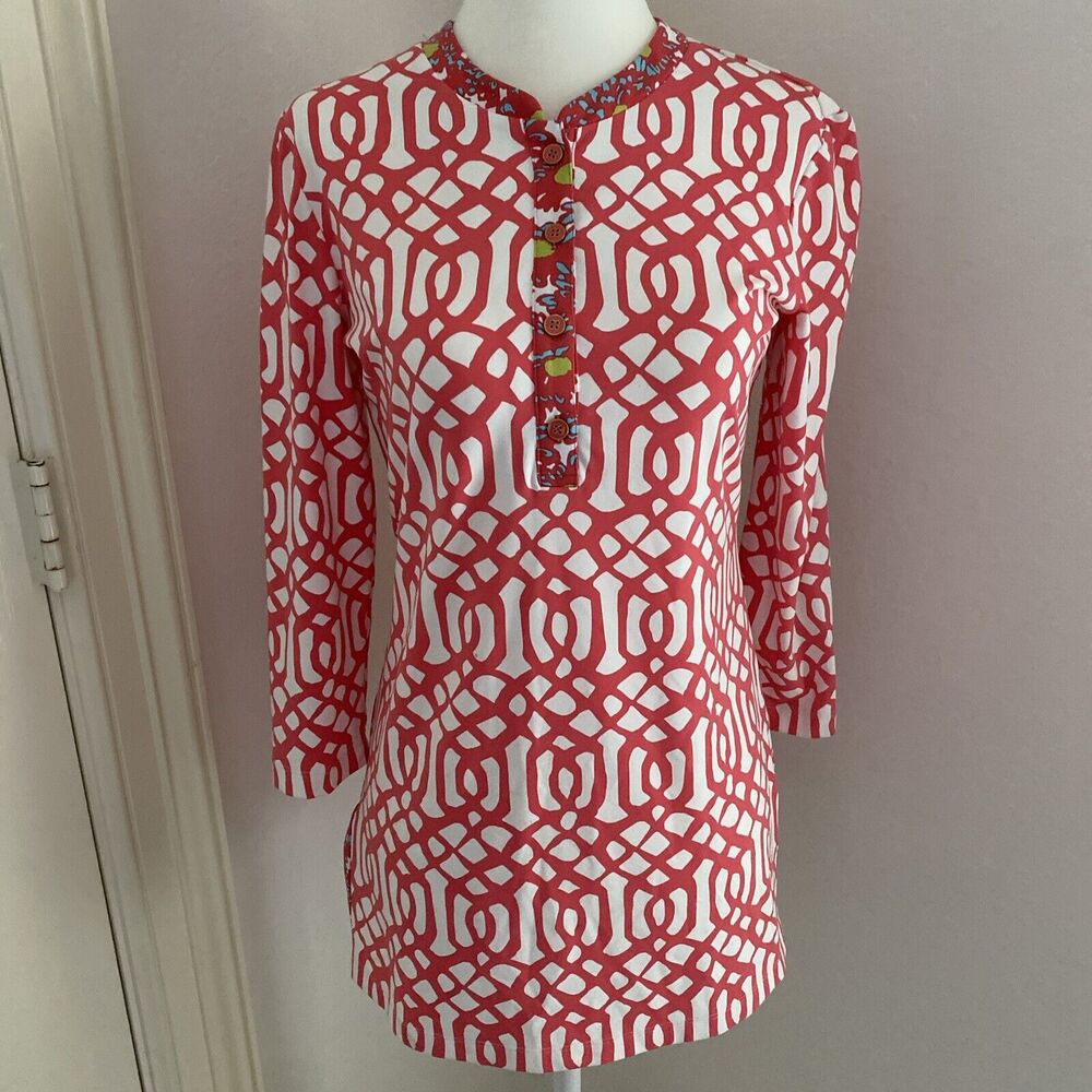 J McLaughlin Catalina cloth stretch knit long tunic top blouse 3/4 sleeves XS